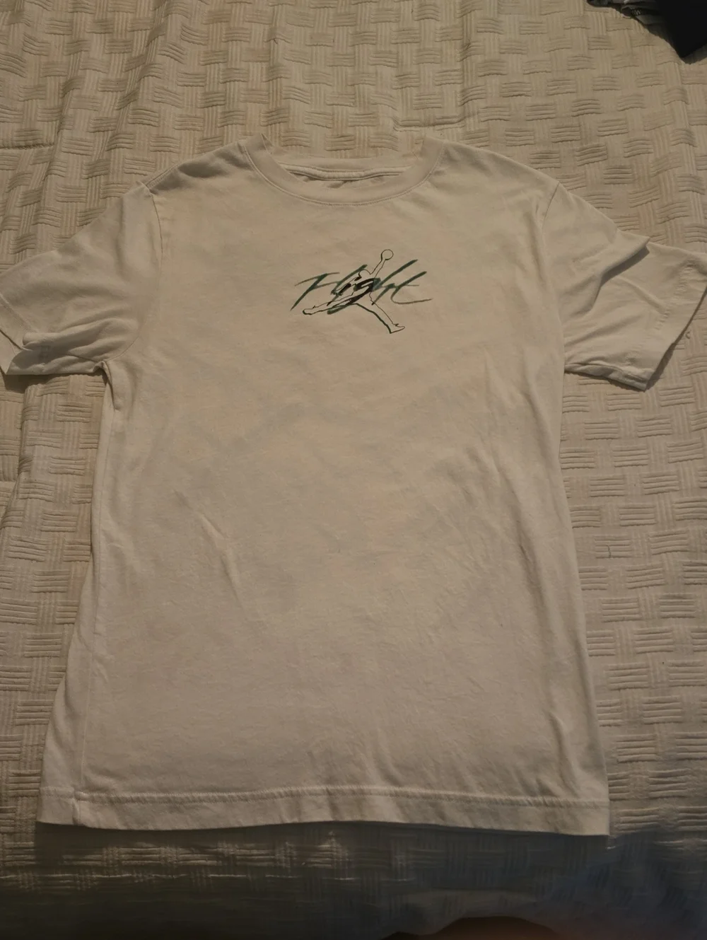 Jordan White Short Sleeve Tee with Green Jumpman Script